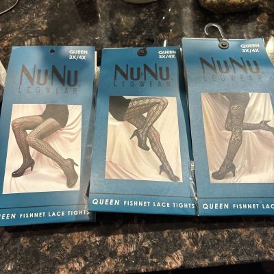 NU&NU LEGWEAR QUEEN FISNET LACE TIGHT STOCKING 3X/4X 3 Pair